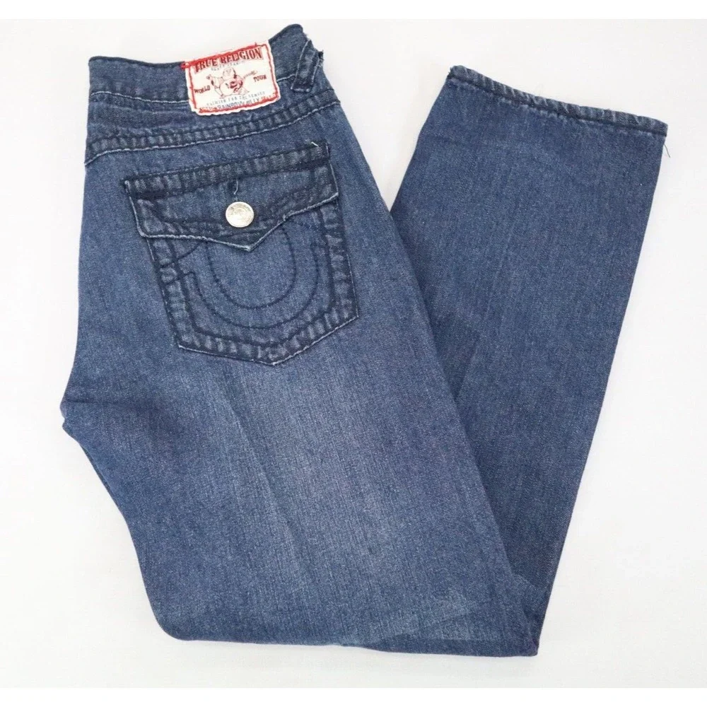 True Religion Jeans Mens 34x32 Rainbow Billy Denim Pants Flap Pockets Cotton USA